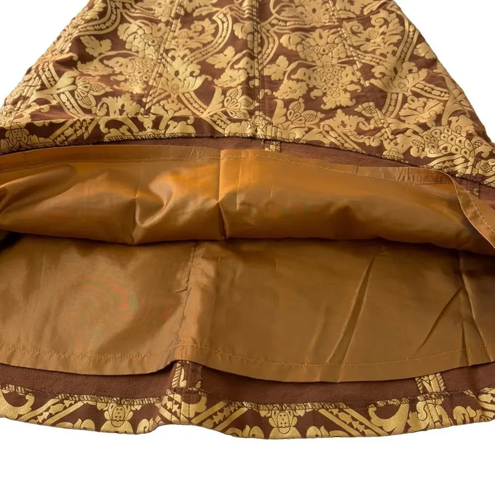Yoana Baraschi Midi Skirt 2 Brown Gold Damask Brocade Jacquard A Line Holiday